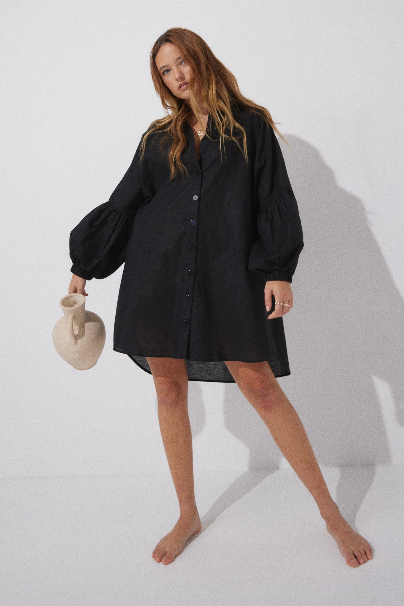 Black shirt 2024 smock dress