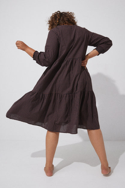 Cedar Midi Dress - Chocolate Gingham