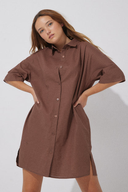 Willa Shirt Dress - Brown
