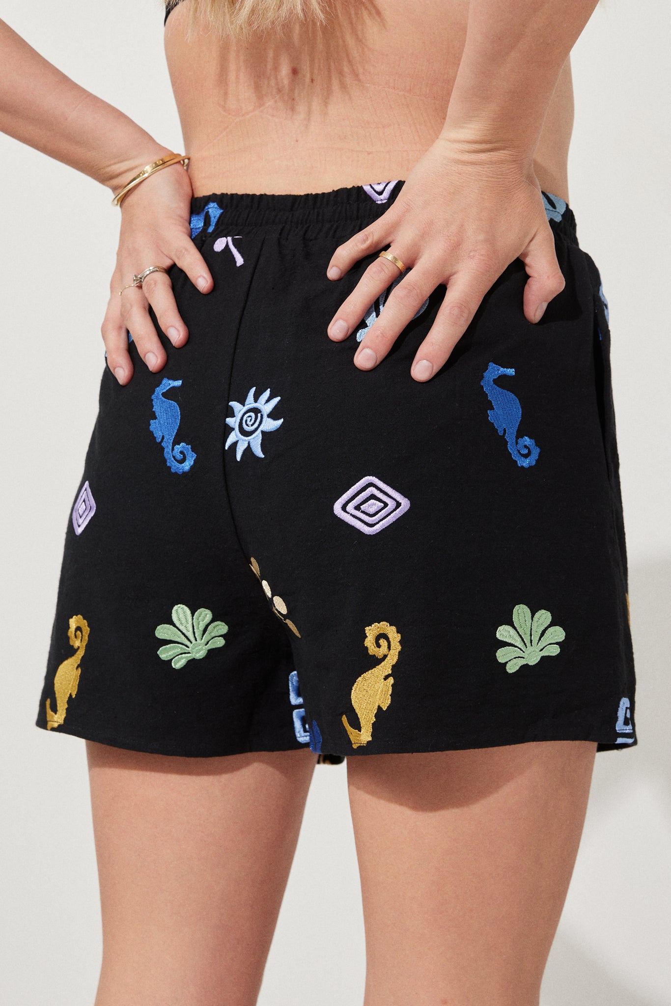 Sandy Embroidered Shorts - Black