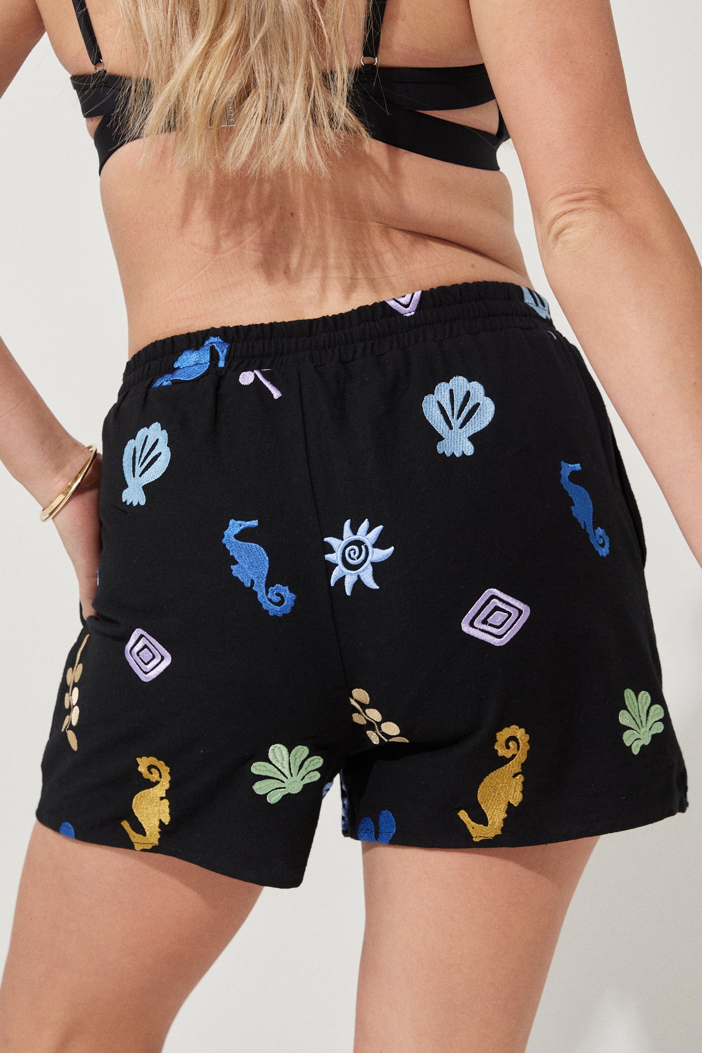 Sandy Embroidered Shorts - Black