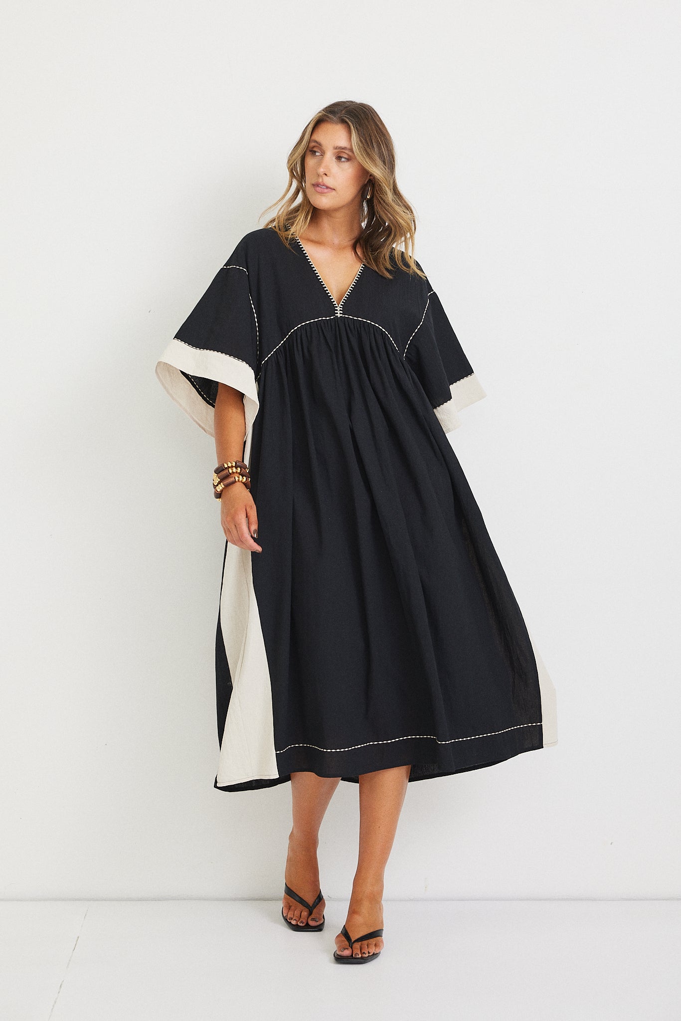 Sasha Midi Dress - Black/Beige