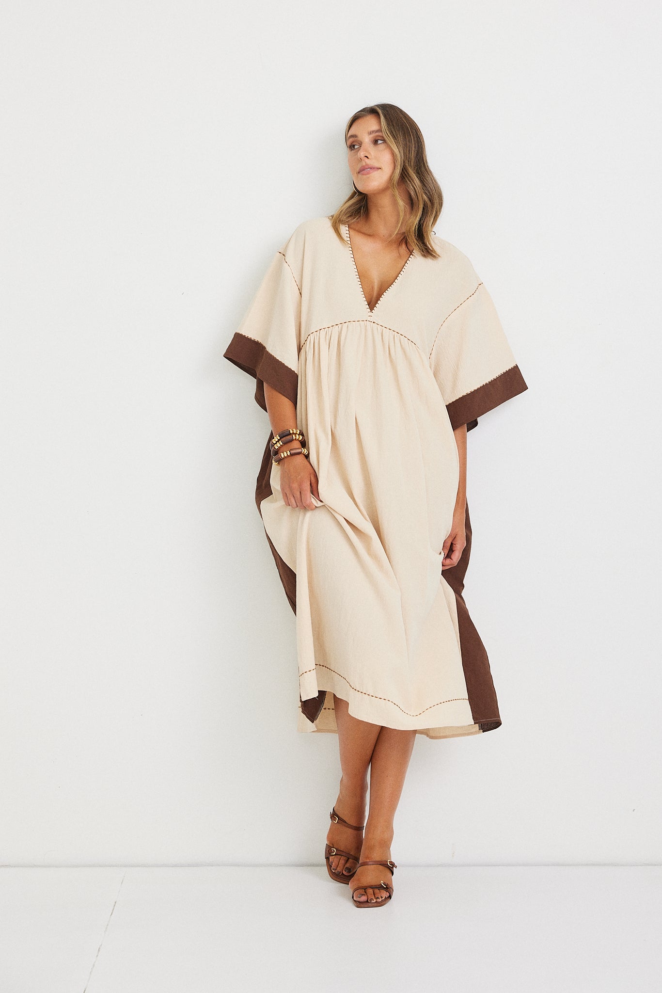 Sasha Midi Dress - Beige/Brown