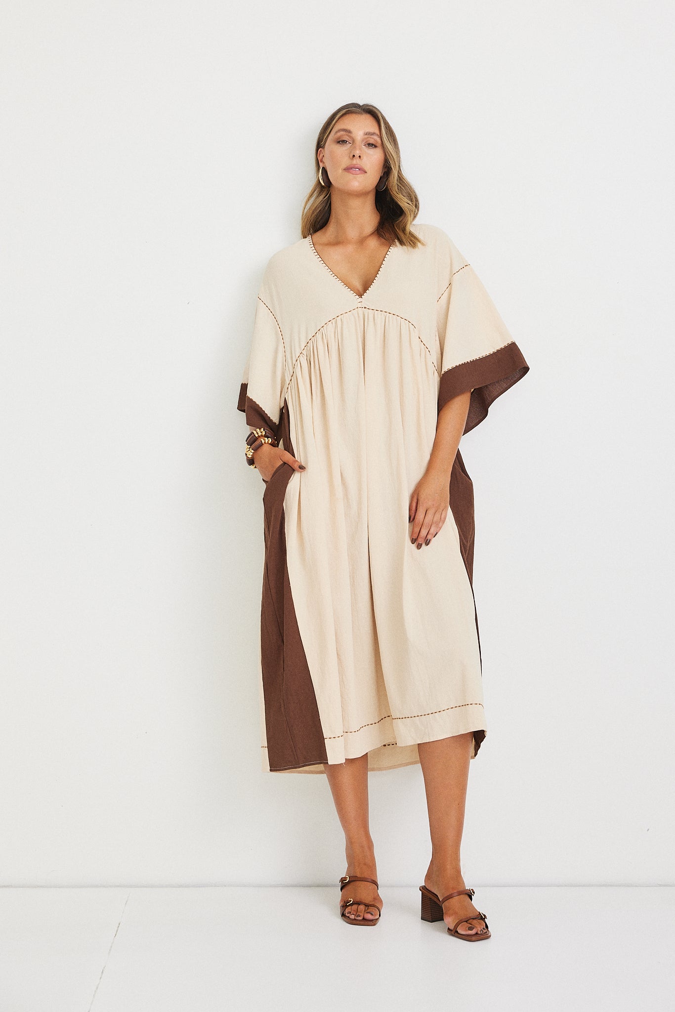 Sasha Midi Dress - Beige/Brown