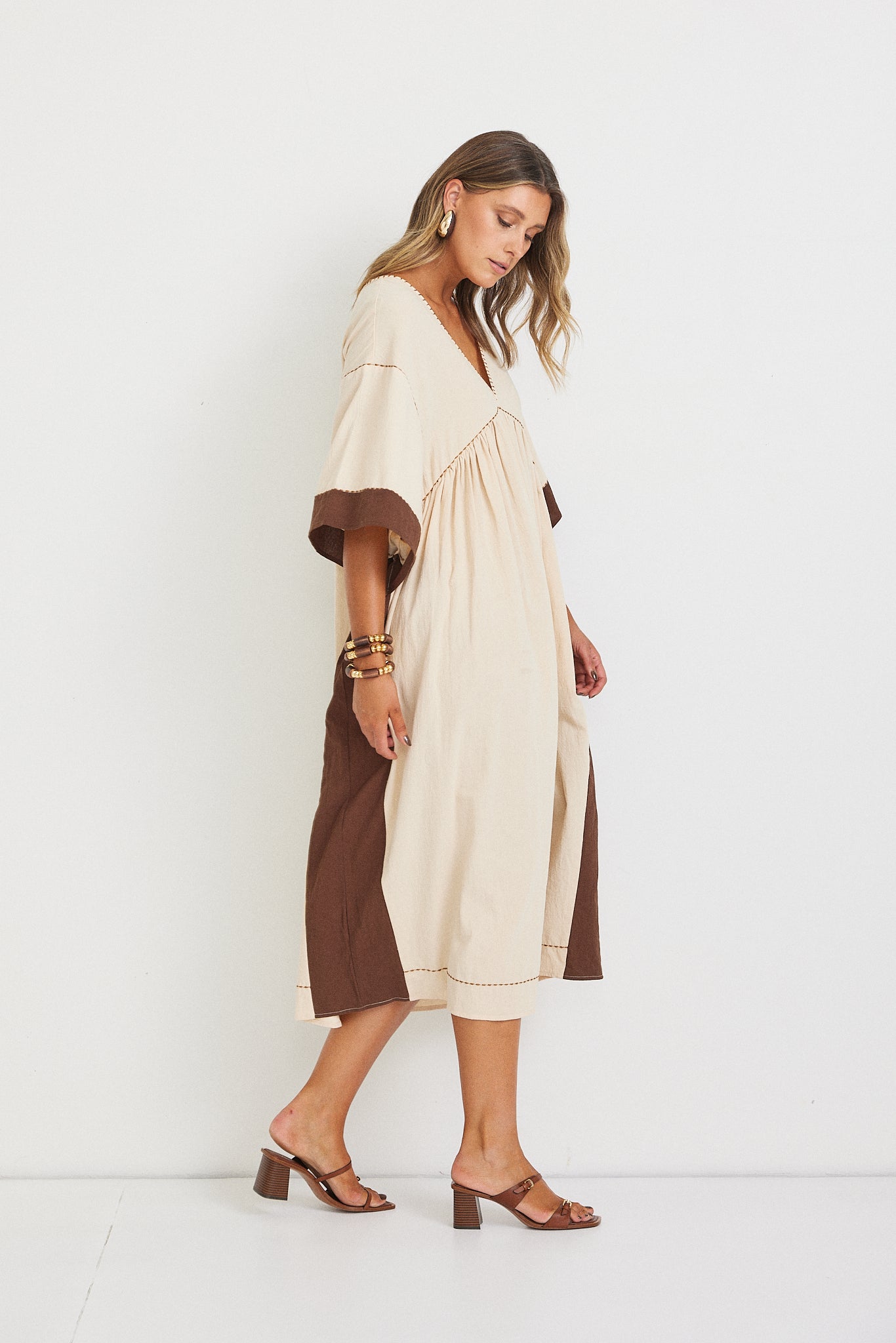 Sasha Midi Dress - Beige/Brown