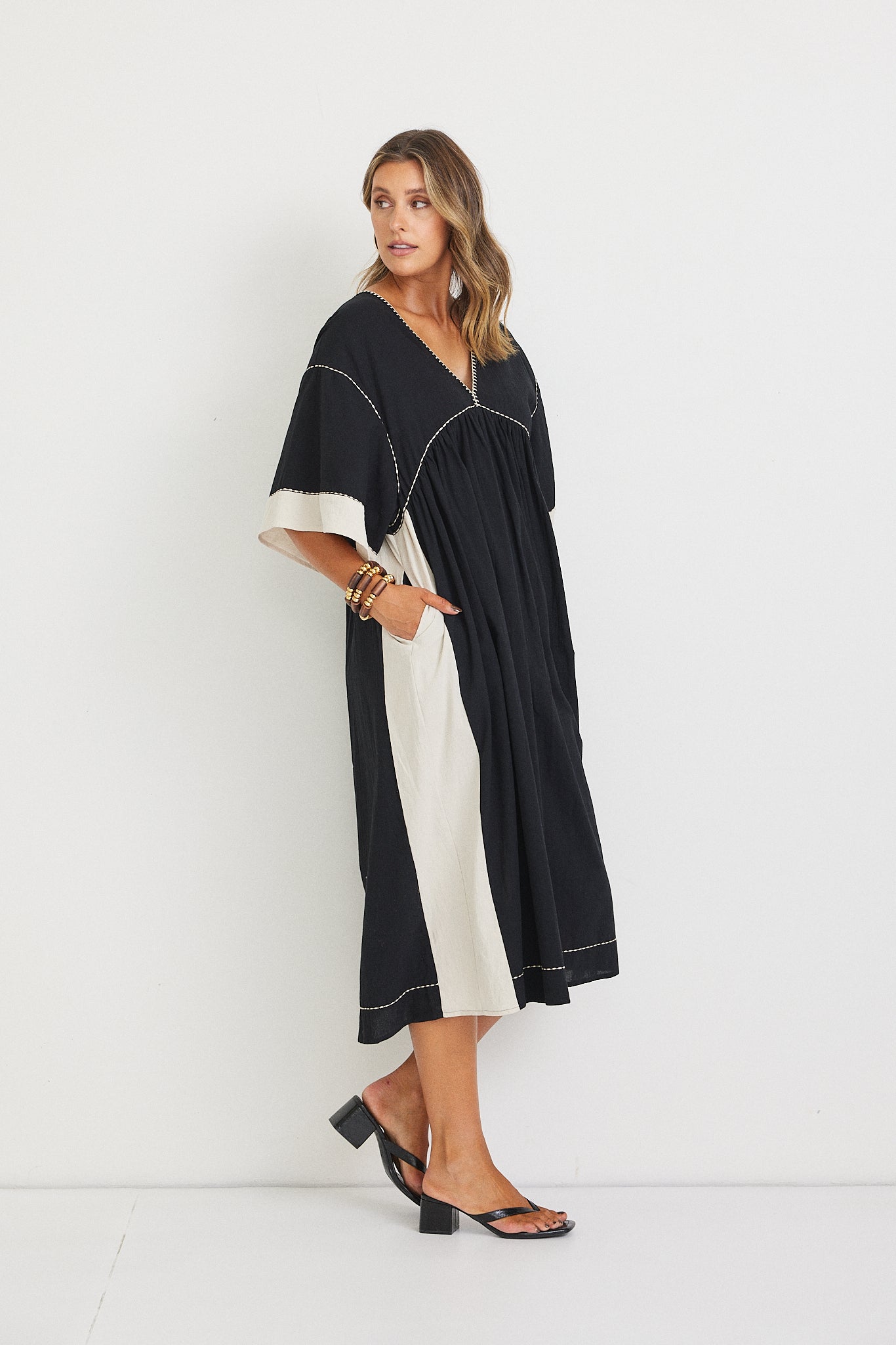 Sasha Midi Dress - Black/Beige