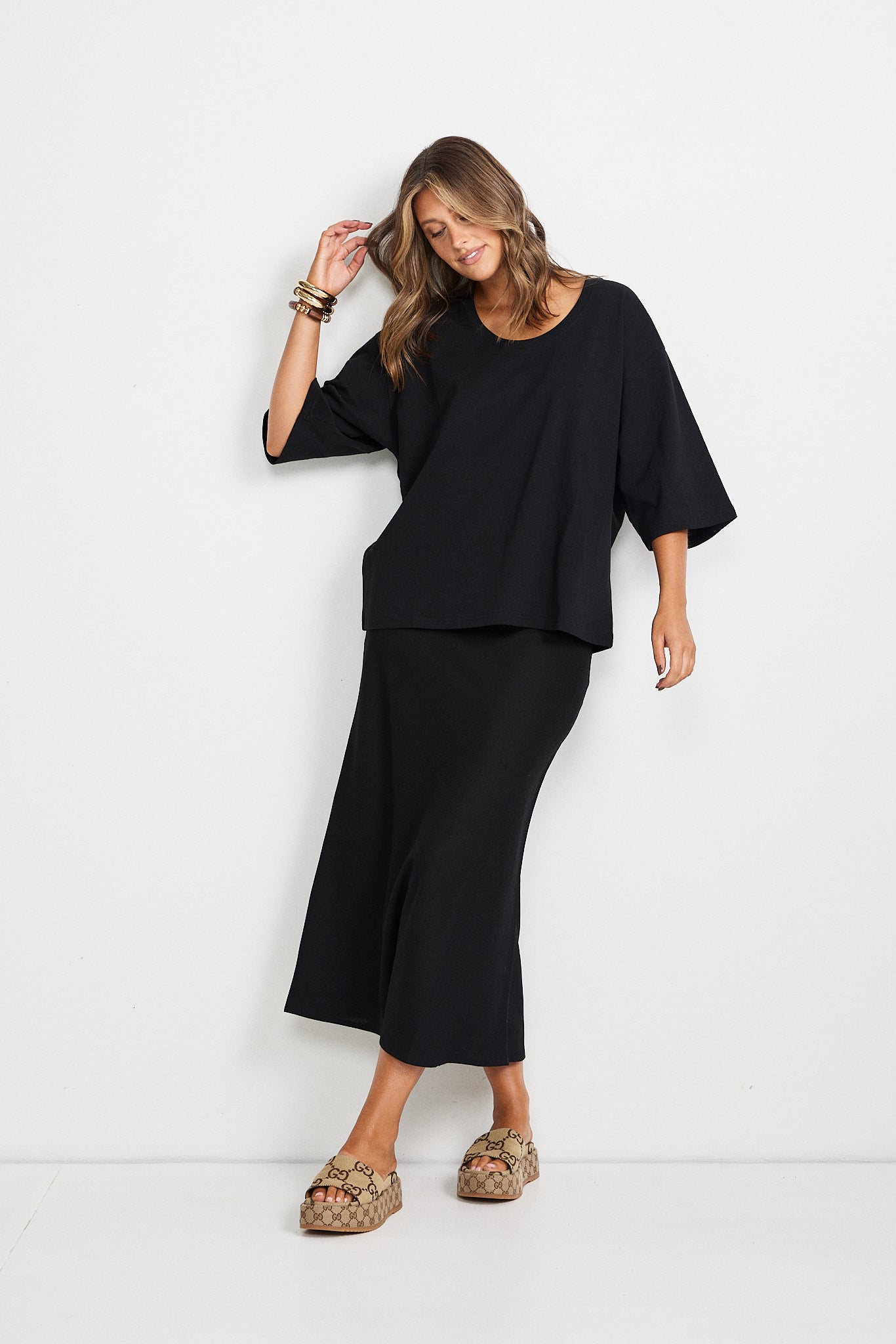 Em Bias Maxi Linen Blend Skirt - Black