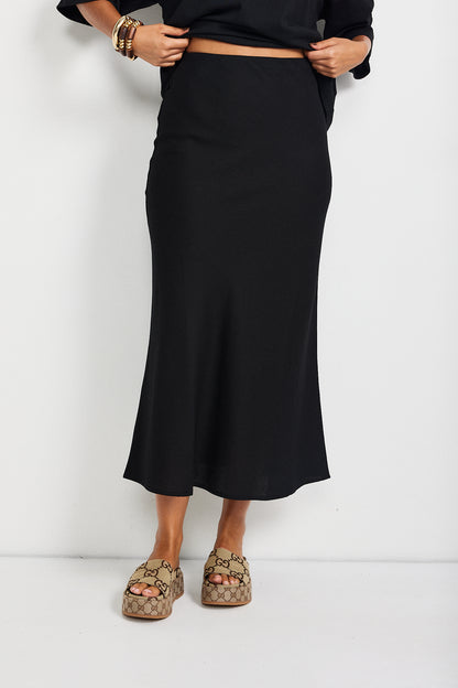 Em Bias Maxi Linen Blend Skirt - Black